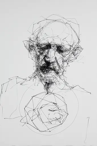Midjourney generated image using SREF code Scribblephoria: A black and white drawing of a man's face.