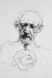 Midjourney generated image using SREF code Scribblephoria: A black and white drawing of a man's face.