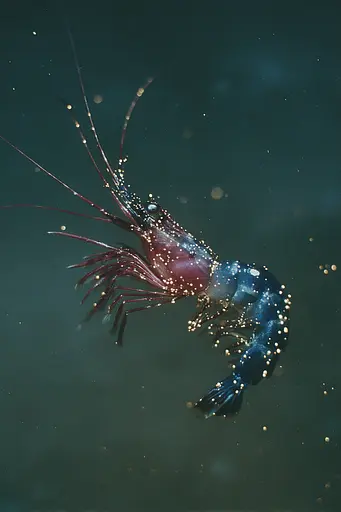 Midjourney generated image using SREF code Nebuloom: A close up of a shrimp in the water.