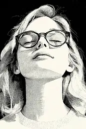 Midjourney generated image using SREF code Cosmic Contours: A black and white drawing of a woman with glasses.