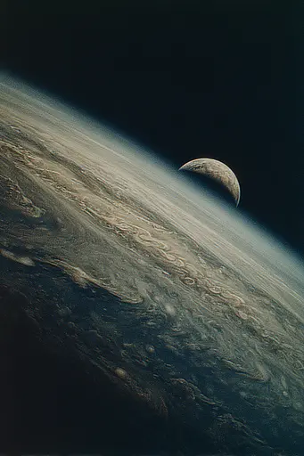 Midjourney generated image using SREF code Nebuloom: A view of the moon from the International Space Station.