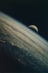Midjourney generated image using SREF code Nebuloom: A view of the moon from the International Space Station.