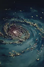 Midjourney generated image using SREF code Nebuloom: A black hole in the middle of a dark blue ocean.