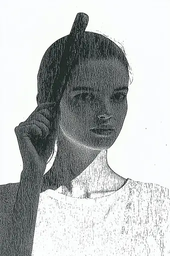 Midjourney generated image using SREF code Cosmic Contours: A black and white drawing of a woman talking on a cell phone.