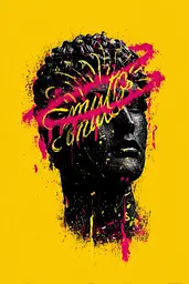 Midjourney generated image using SREF code Glyphfizz: A poster of a man's head with the words must be conscious written on it.
