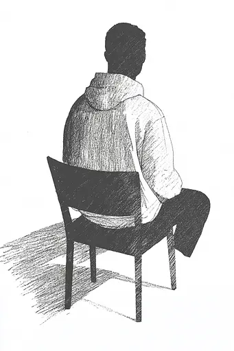 Midjourney generated image using SREF code Cosmic Contours: A drawing of a person sitting on a chair.