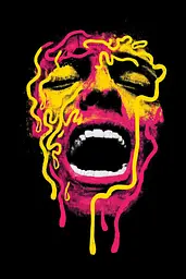 Midjourney generated image using SREF code Glyphfizz: A woman's face covered in yellow and pink paint.