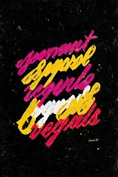 Midjourney generated image using SREF code Glyphfizz: A black background with yellow and pink lettering on it.
