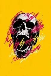 Midjourney generated image using SREF code Glyphfizz: A skull with a smile on its face on a yellow background.