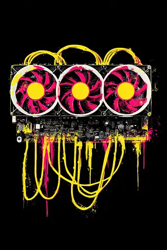 Midjourney generated image using SREF code Glyphfizz: A computer motherboard with three fans on top of it.