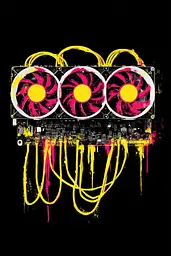 Midjourney generated image using SREF code Glyphfizz: A computer motherboard with three fans on top of it.
