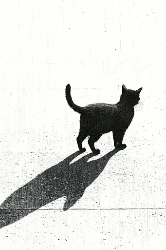 Midjourney generated image using SREF code Cosmic Contours: A black and white photo of a cat walking on a sidewalk.