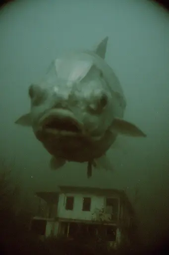Midjourney generated image using SREF code Glitchmorose: A large fish that is floating in the water.