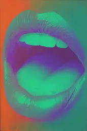 Midjourney generated image using SREF code Infrachrome: A close up of a woman's mouth with her tongue out.