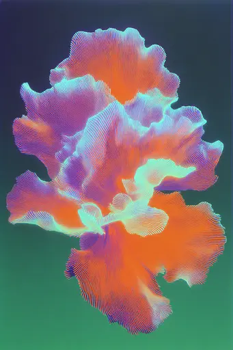 Midjourney generated image using SREF code Infrachrome: An orange and blue flower on a green background.