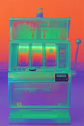 Midjourney generated image using SREF code Infrachrome: A slot machine sitting on top of a table.