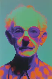 Midjourney generated image using SREF code Infrachrome: A portrait of a man with a clown nose and glasses.