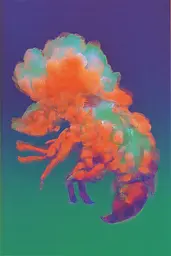 Midjourney generated image using SREF code Infrachrome: An orange and green lobster on a purple and green background.