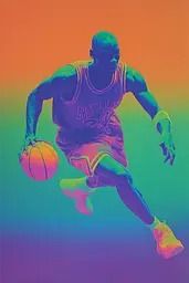 Midjourney generated image using SREF code Infrachrome: A man in a basketball uniform is running with a ball.
