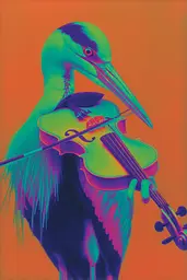 Midjourney generated image using SREF code Infrachrome: A bird with a violin in its beak.