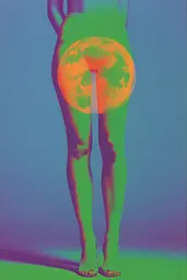 Midjourney generated image using SREF code Infrachrome: A woman standing in front of a blue and green background.