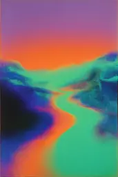 Midjourney generated image using SREF code Infrachrome: a painting of a river in the middle of a field