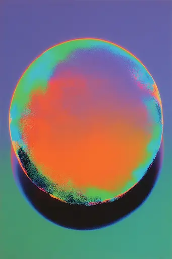 Midjourney generated image using SREF code Infrachrome: A picture of a colorful sphere on a blue background.