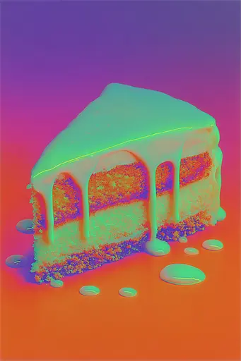 Midjourney generated image using SREF code Infrachrome: A piece of cake with icing on top of it.