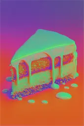Midjourney generated image using SREF code Infrachrome: A piece of cake with icing on top of it.