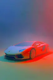 Midjourney generated image using SREF code Chromalume: A red and blue sports car on a colorful background.