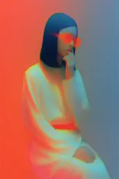 Midjourney generated image using SREF code Chromalume: A woman in a white dress sitting on a chair.