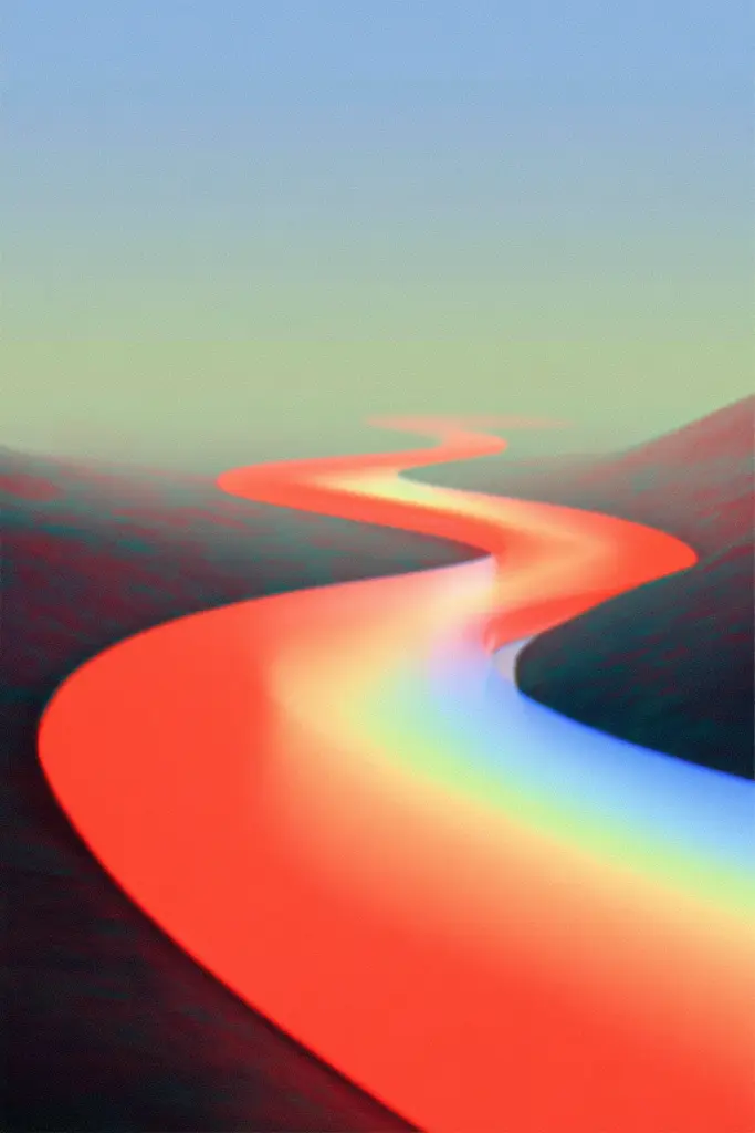 Midjourney generated image using SREF code Chromalume: a colorful road in the middle of a desert