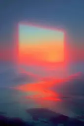 Midjourney generated image using SREF code Chromalume: A picture of a sunset with a square in the middle of it.