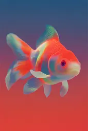 Midjourney generated image using SREF code Chromalume: A goldfish swimming in an aquarium with a red background.