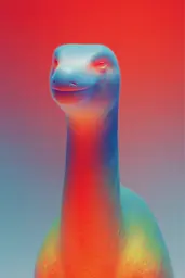 Midjourney generated image using SREF code Chromalume: A colorful dinosaur with a red and blue background.