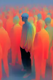 Midjourney generated image using SREF code Chromalume: A group of people standing in a crowd of people.