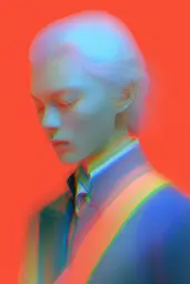 Midjourney generated image using SREF code Chromalume: A man with white hair wearing a blue shirt and tie.