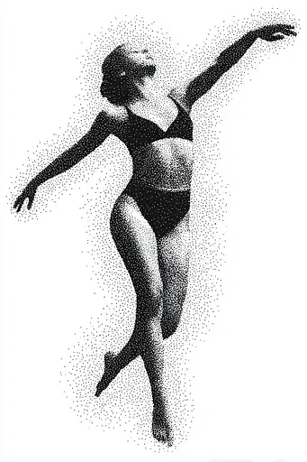 Midjourney generated image using SREF code Dotquake: A black and white drawing of a woman in a bathing suit.