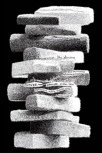 Midjourney generated image using SREF code Dotquake: A black and white image of a stack of books.