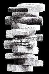 Midjourney generated image using SREF code Dotquake: A black and white image of a stack of books.