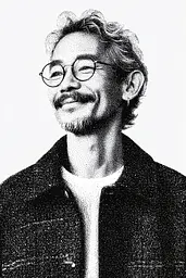 Midjourney generated image using SREF code Dotquake: A black and white photo of a man with glasses.
