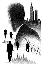 Midjourney generated image using SREF code Dotquake: A black and white illustration of a group of people walking in front of a city.