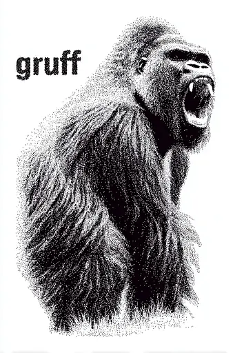 Midjourney generated image using SREF code Dotquake: A black and white drawing of a gorilla with its mouth open.