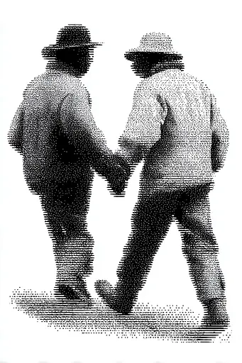 Midjourney generated image using SREF code Dotquake: A black and white image of two men shaking hands.