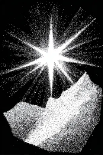 Midjourney generated image using SREF code Dotquake: A black and white image of a star of bethlehem.