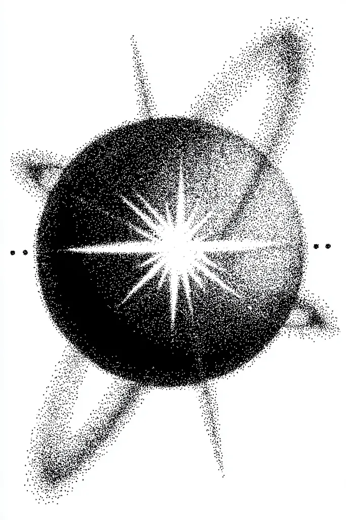 Midjourney generated image using SREF code Dotquake: A black and white drawing of a sun.