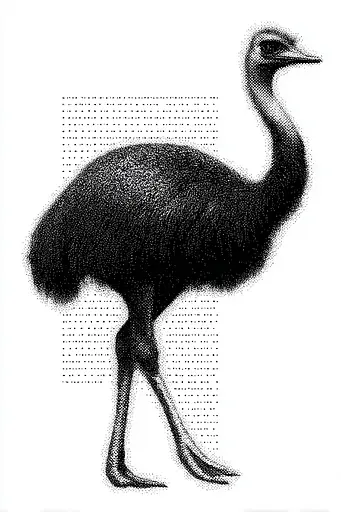 Midjourney generated image using SREF code Dotquake: A black and white drawing of an emu.