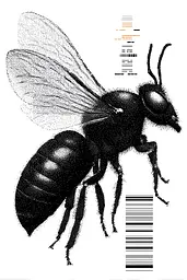 Midjourney generated image using SREF code Dotquake: A black and white drawing of a bee.