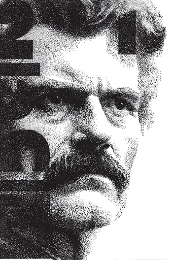 Midjourney generated image using SREF code Dotquake: A black and white photo of a man with a mustache.