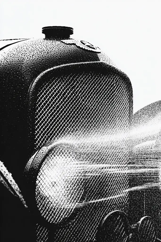Midjourney generated image using SREF code Dotquake: A black and white photo of an old tractor.